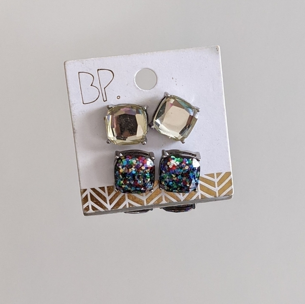 Chunky Stud Pierced Small Square Earrings by BP